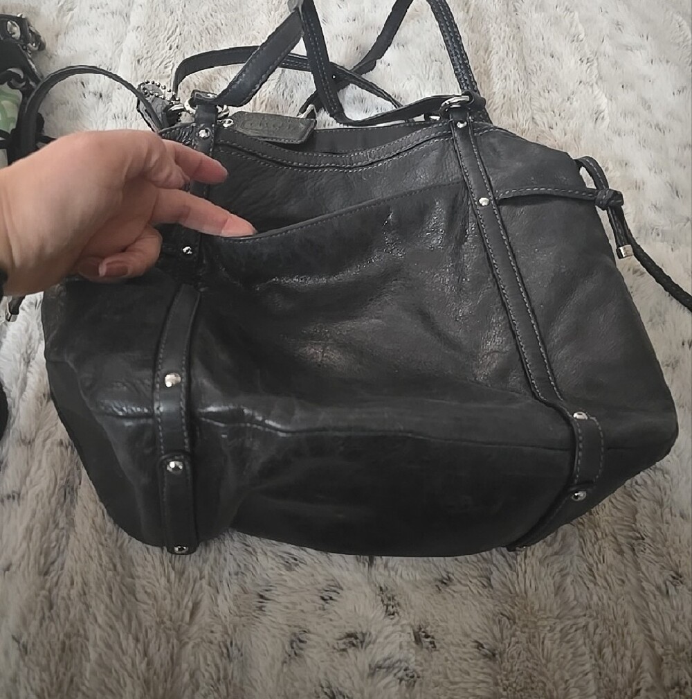 Black Coach Women's Leather Tote Bag with Perforated Detail - Picture 5 of 11